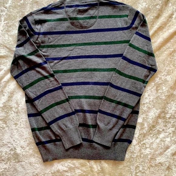 NWT Bowen & Wright V-Neck Sweater - Charcoal Grey with Navy/Forest Green Stripes - Picture 3 of 3